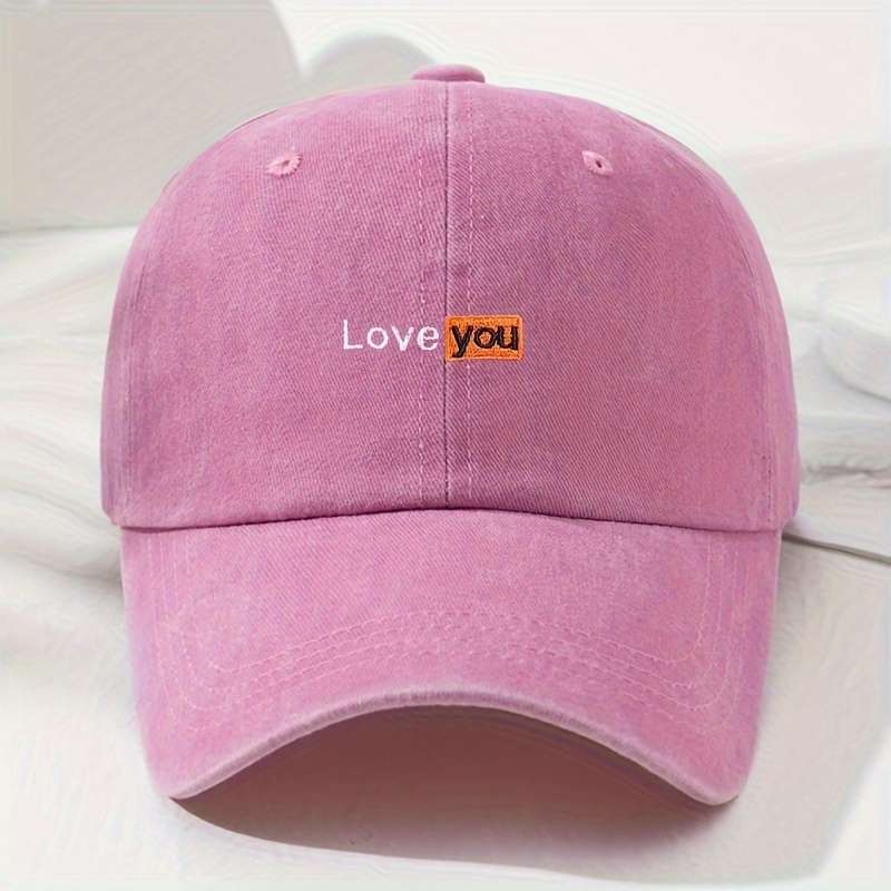 1pc Love You Embroidered Baseball Cap Vintage Gray Adjustable Fit Sun Protection Polyester