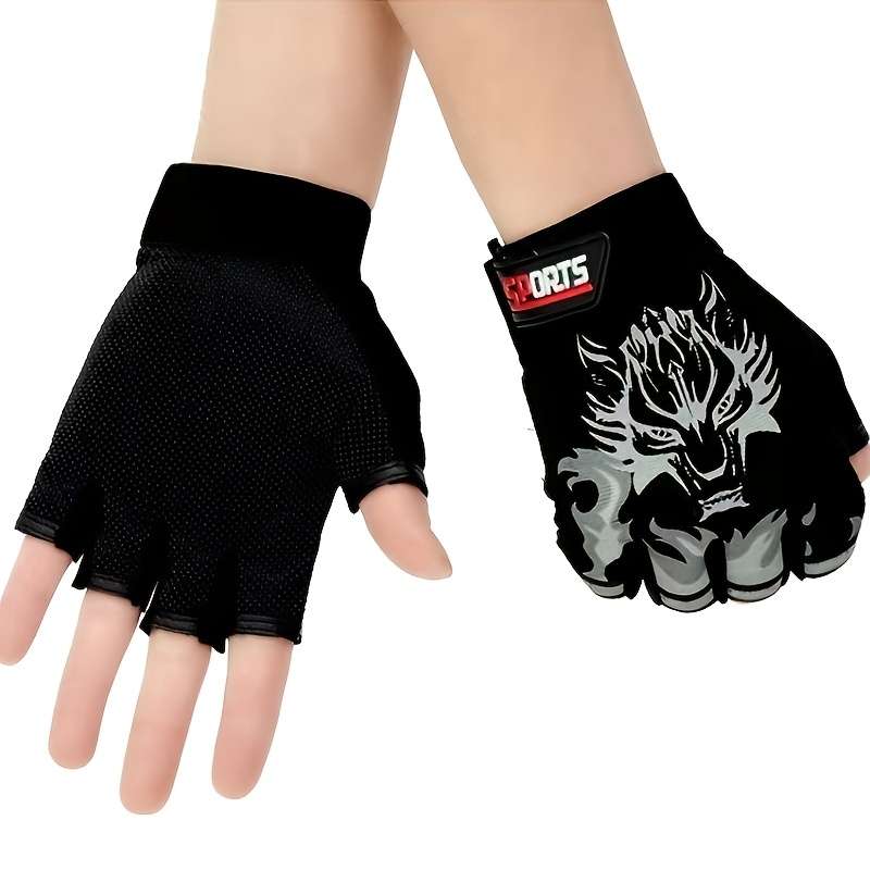 1 Pair Black Leaking Five Fingers Wolf Head Outdoor Sports Gloves