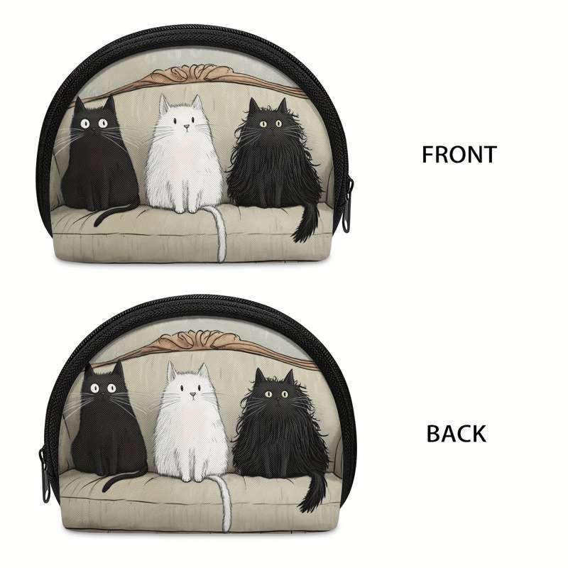 1pc Cute Cat Coin Purse Organizer Three Cats Sitting on Couch Design Compact Wallet for Coins E