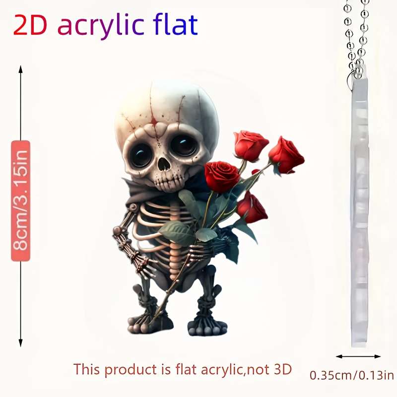 1pc 2D Flat  Gothic Style Skeleton Hand with Red Roses  Acrylic Pendant Versatile Hanging Orna