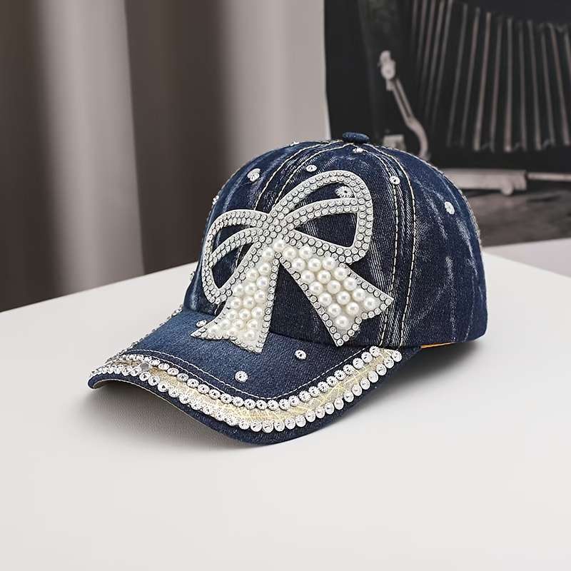 1pc Acrylic Baseball Cap with Hand- Bow Adjustable Sun Hat for Women High Quality Stretchy