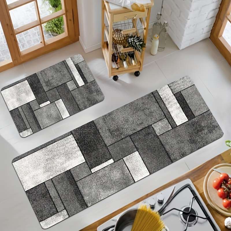 1Pc Gray And White Geometri Square 50x80cm 19.68x31.49inch Floor Mat
