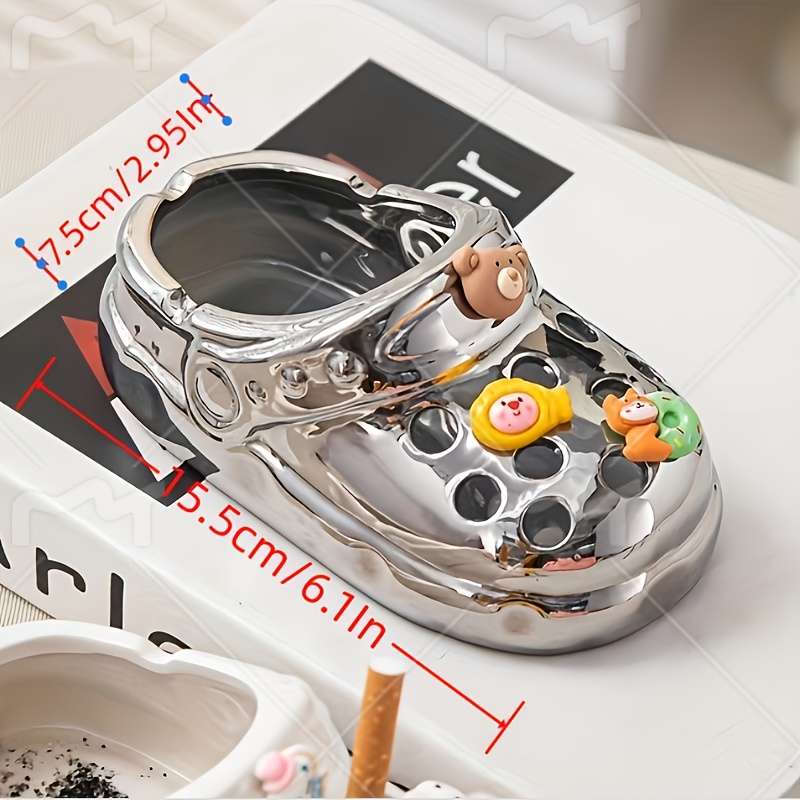 1pc Vintage Cartoon Ceramic Ashtray Oval No-Power Needed Home Decor Accent with Playful Charms