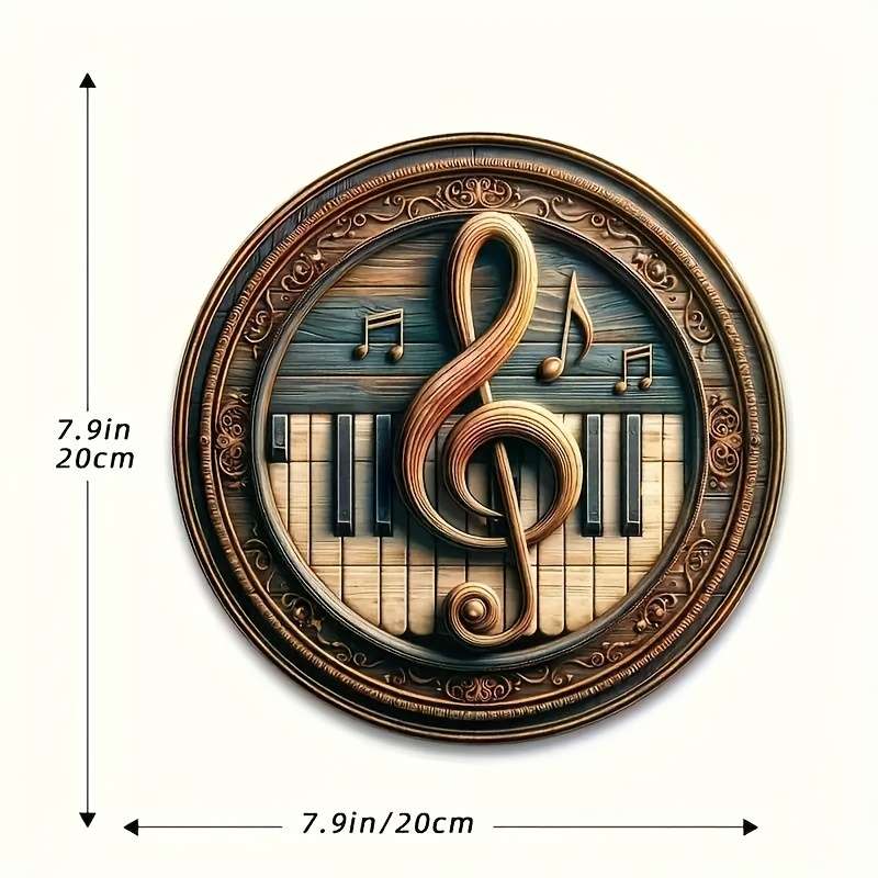 1pc  Vintage-Inspired Round Music Wall Decor Treble Clef Piano Keys Design in Wood Ideal fo