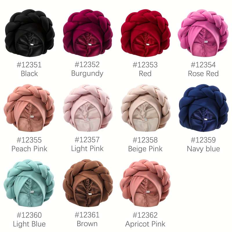 1pc Thick Braided Urban Polyester Fiber Turban Hat Thick Braided Elastic Hand Washable Light