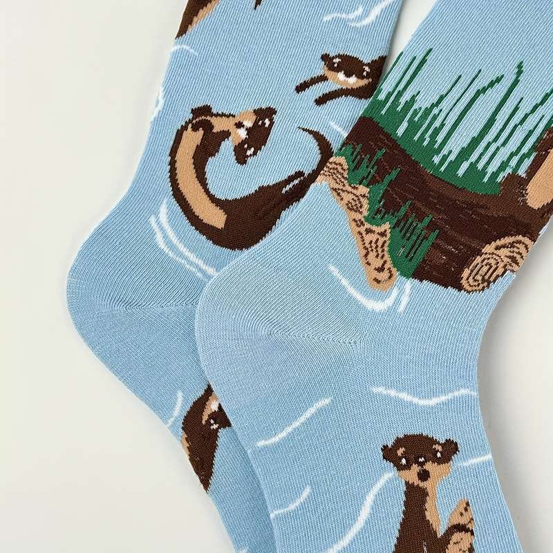 1 Pair Light Blue Otter  One Size Socks