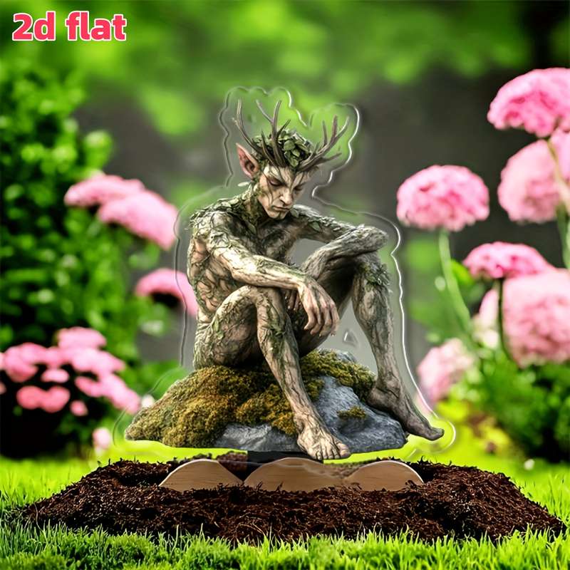1pc 2D Flat  Bohemian Green Elf Acrylic Sculpture Whimsical Garden Stake Decoration Perfect for Ou