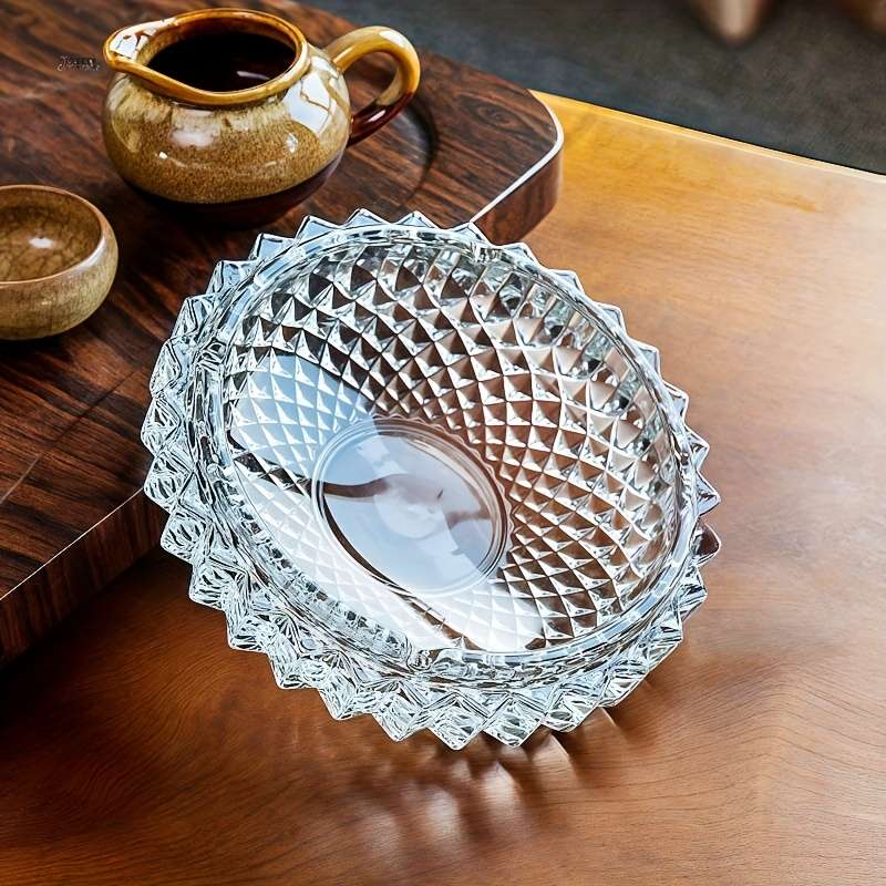 1pc Elegant Mesh Texture Crystal Ashtray Heavy-Duty Glass Cigarette Holder with Intricate Geometr