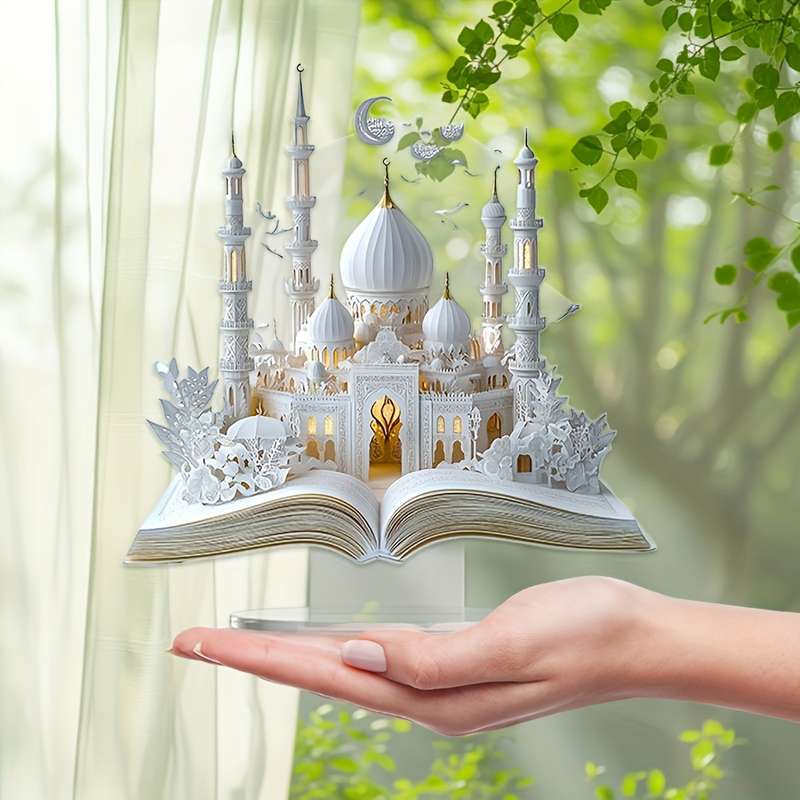 1pc 2D Flat   Acrylic An art decorative style acrylic mosque with open Quran design suita
