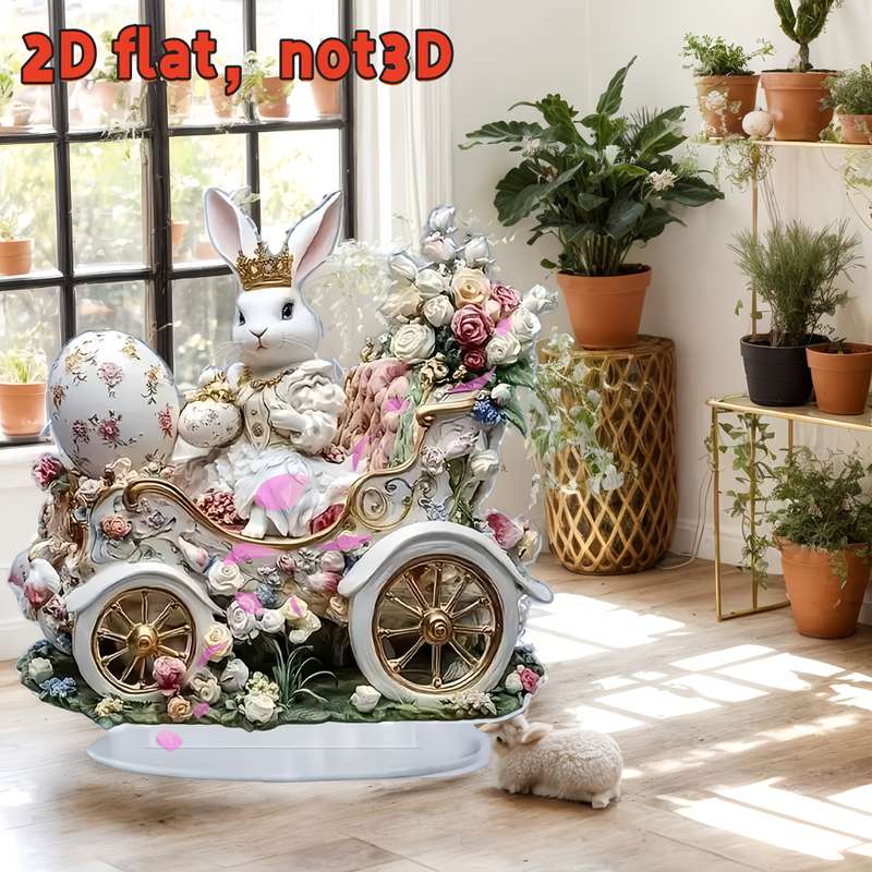 1pc 2D Flat  Bohemian Style Acrylic Rabbit and Easter Egg Decorative Statue  Design with F