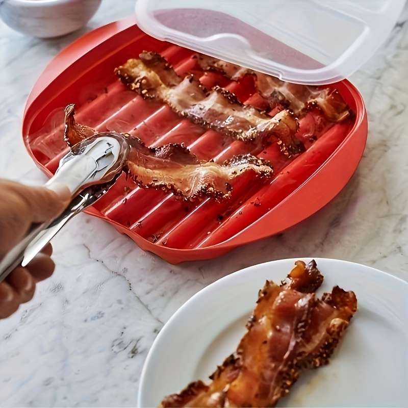 1set YUHUPHYLLIC Microwave Bacon Cooker with Lid PP Material Dishwasher Safe Splatter-Free B