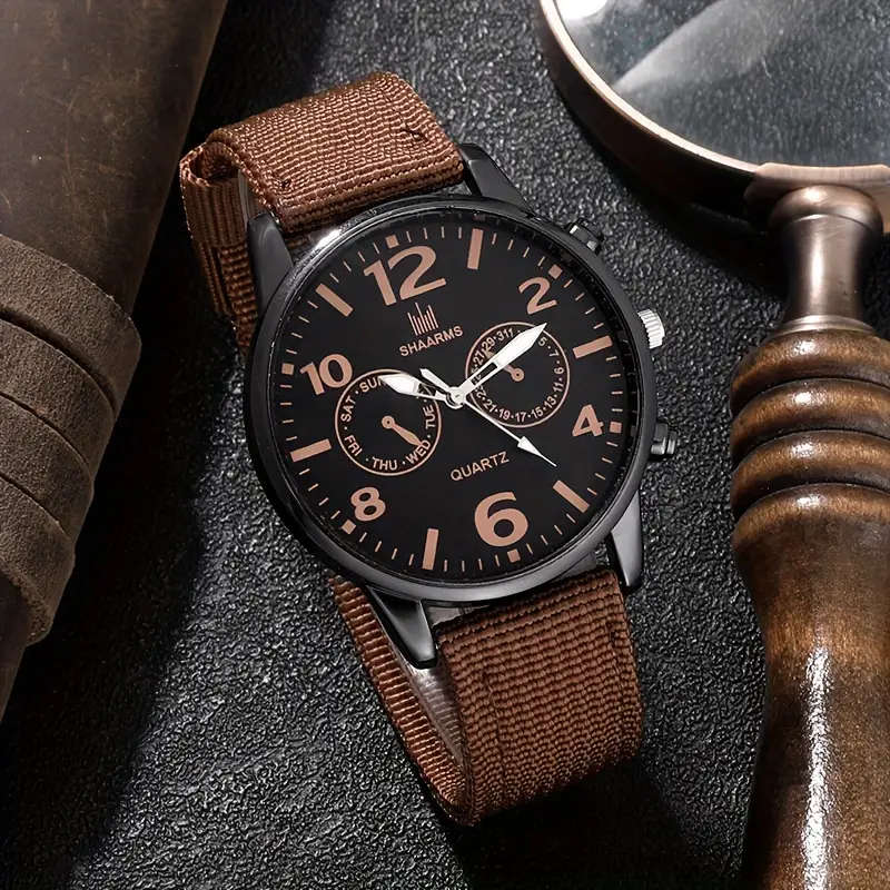 Stylish Men's Quartz Watch & Bracelet Set - 4pcs