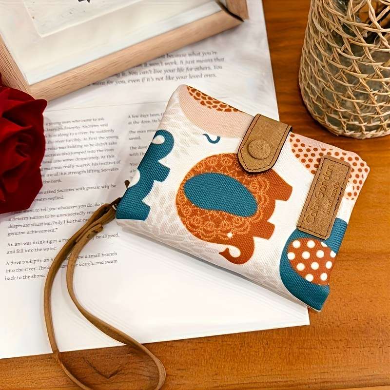 1pc Color Garden Canvas Wristlet Wallet with Snap Closure Large Capacity Multiple Card Slots Co