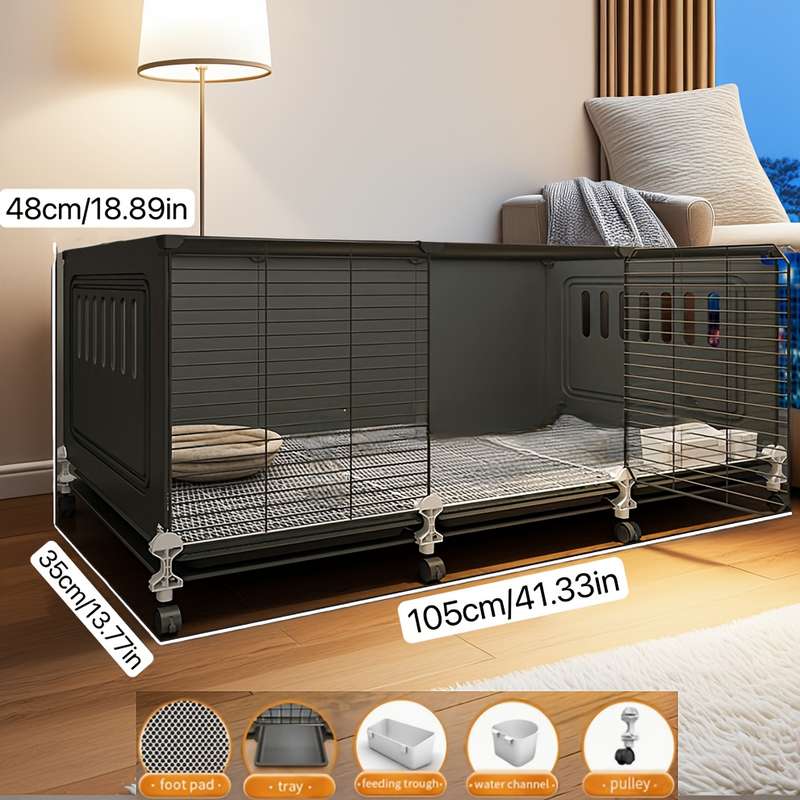 1pc Gray With Wheels Four Grid Pet Cage