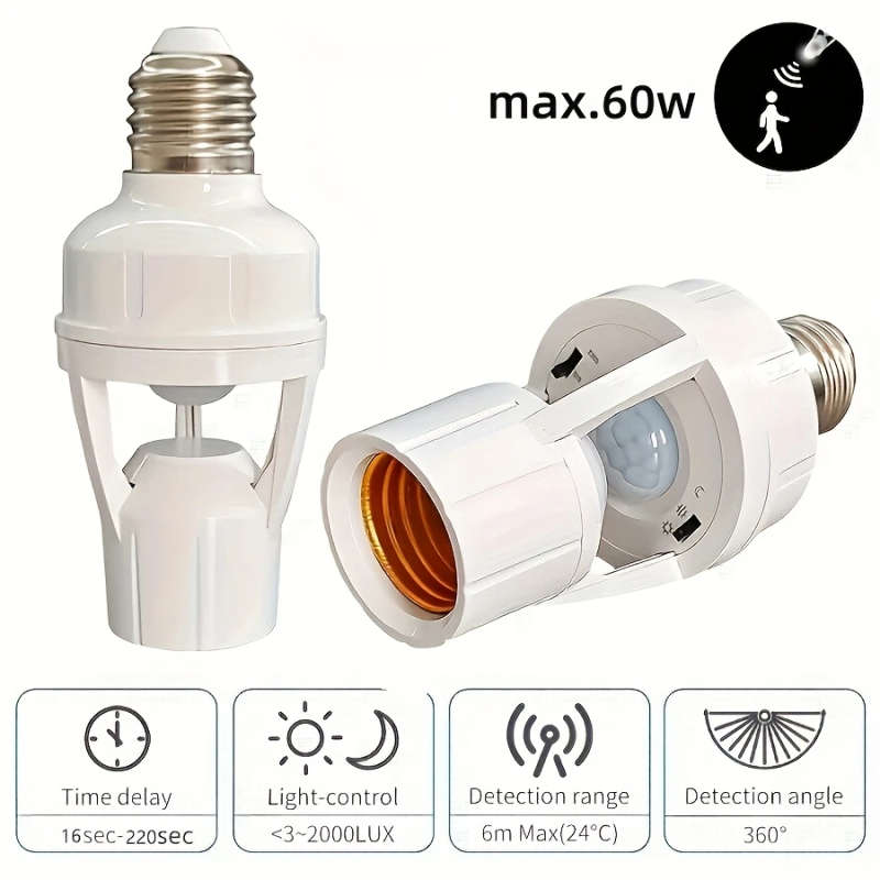 1pc 360 Degrees PIR Human Induction Motion Sensor LED Night Lamp Socket Base E27 Delay Time Adjustab