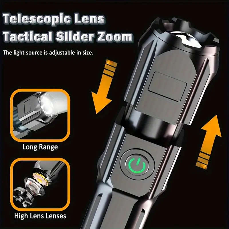 1pc Rechargeable LED Flashlight P50 Portable Telescopic Zoom 800mAh Lithium Battery USB Cable Includ