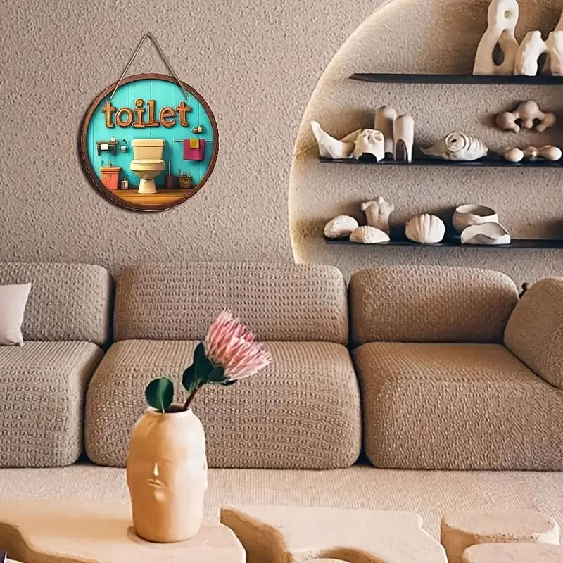 1pc Vintage Toilet Theme Round Aluminum Sign 2D Printed Metal Wall Art for Home Living Room Office P