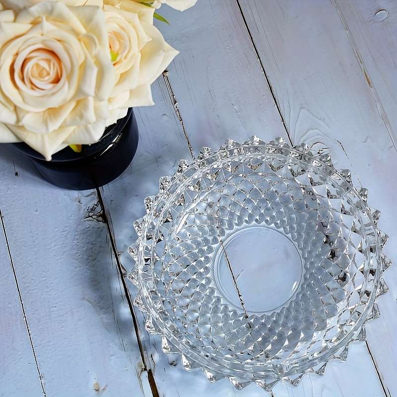 1pc Elegant Mesh Texture Crystal Ashtray Heavy-Duty Glass Cigarette Holder with Intricate Geometr
