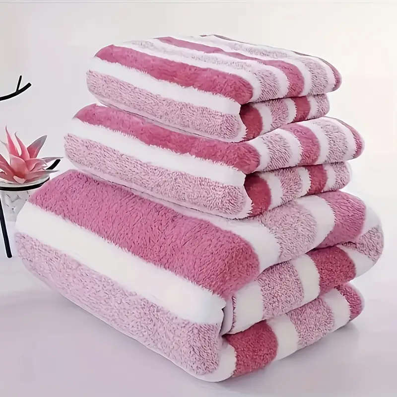 3 Piece Blue and White Striped Luxury Bath Towel Set