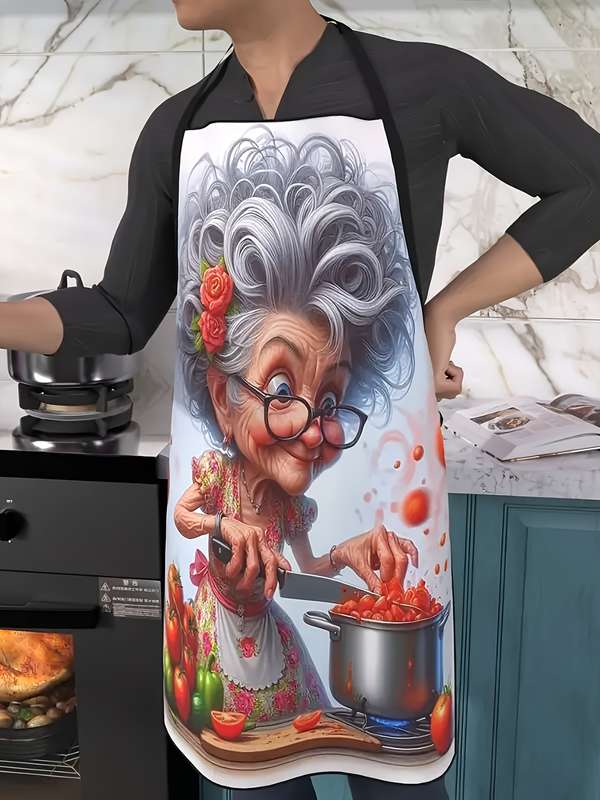 1pc Grandma Tomato Cooking Apron Soft Polyester Chef Apron with Adjustable Ties 59.69x80.01