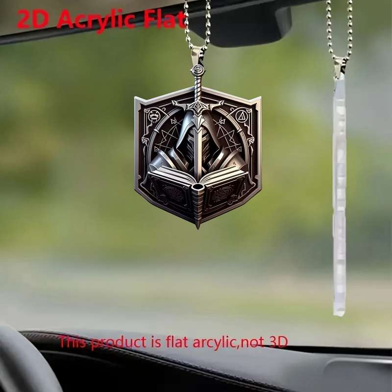 1pc 2D Flat   Vintage  Acrylic Shield Pendant Knight Sword Design Car Hanging Ornamen
