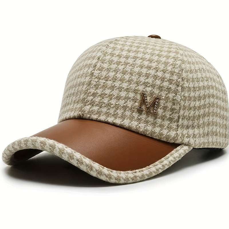 1pc Plaid Baseball Cap Warm Lightweight Adjustable for Autumn Winter Outdoor Activities
