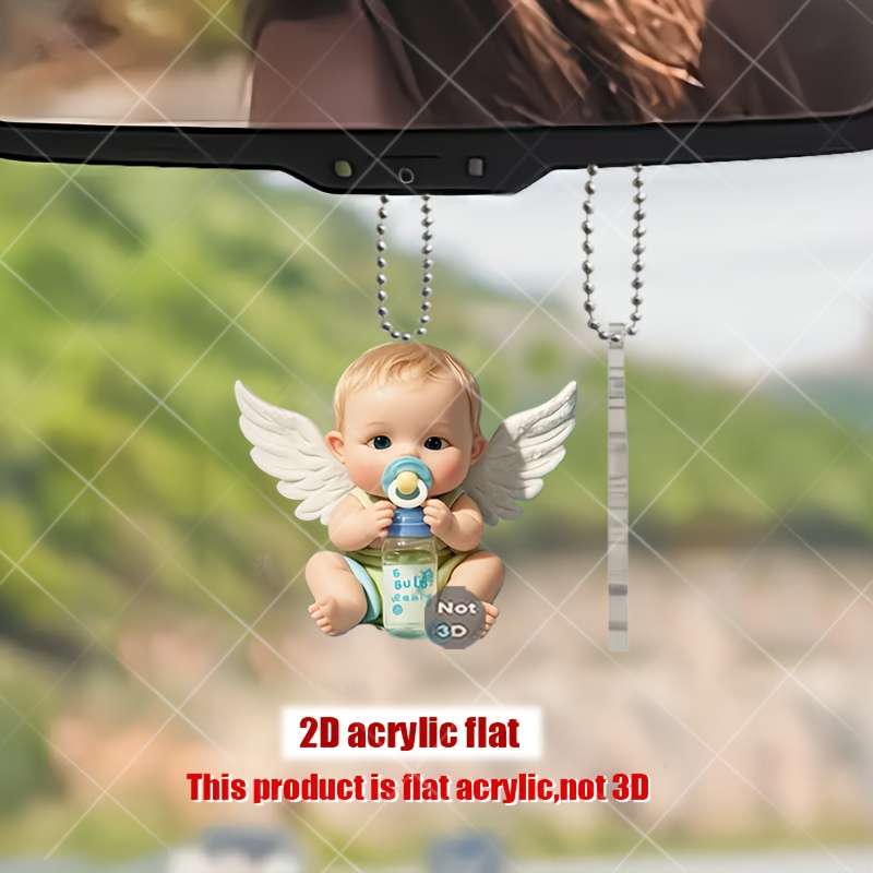 1pc 2D Flat   Angel Youngsters Acrylic Pendant Cute Car Mirror Charm Keychain 5.08cm Flat De