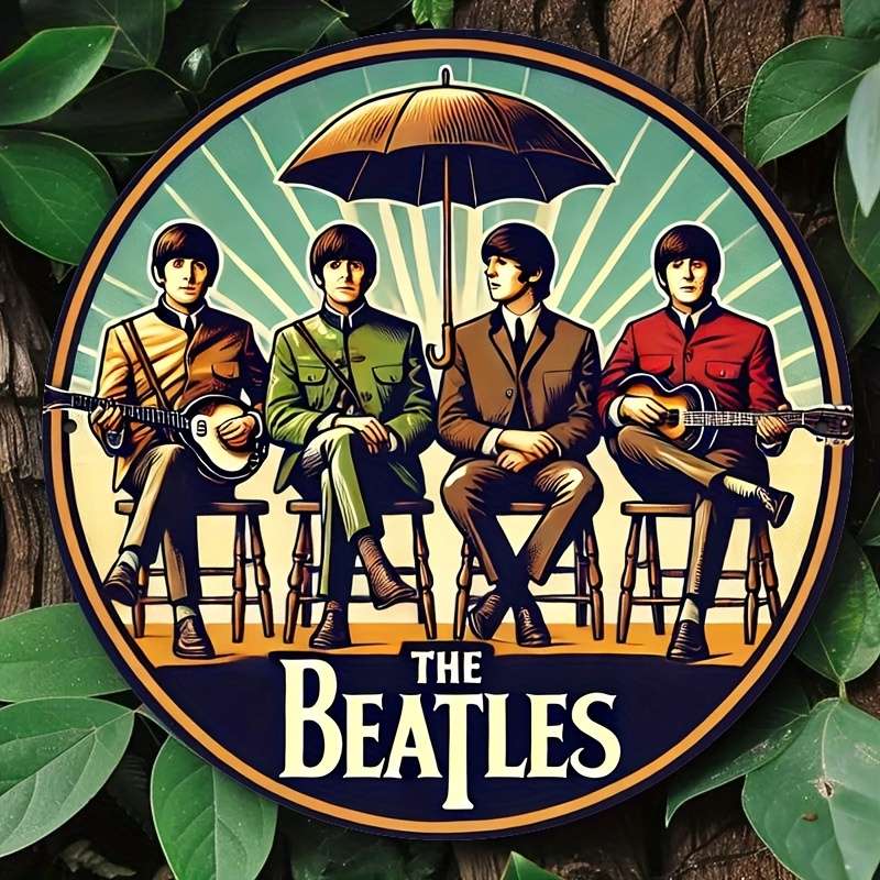 1pc 2D Flat  20.32 x 20.32 cm Retro-Style Aluminum Wall Art Sign The Beatles Design Vibrant