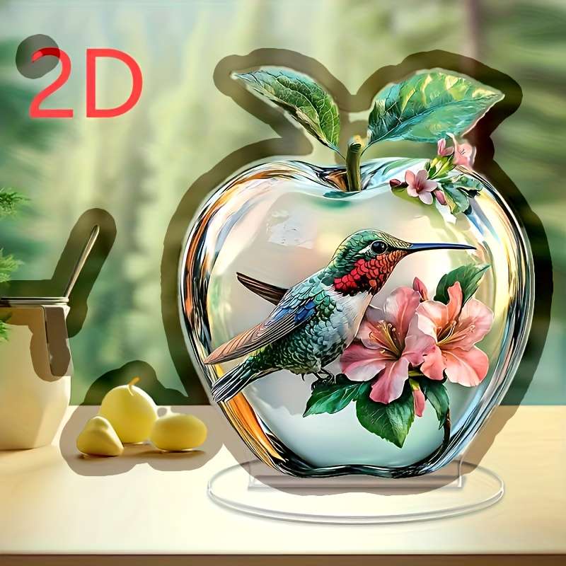 1pc 2D Flat   Apple and Hummingbird Decorative Plaque Acrylic Glam Style Tabletop with Multipurpos