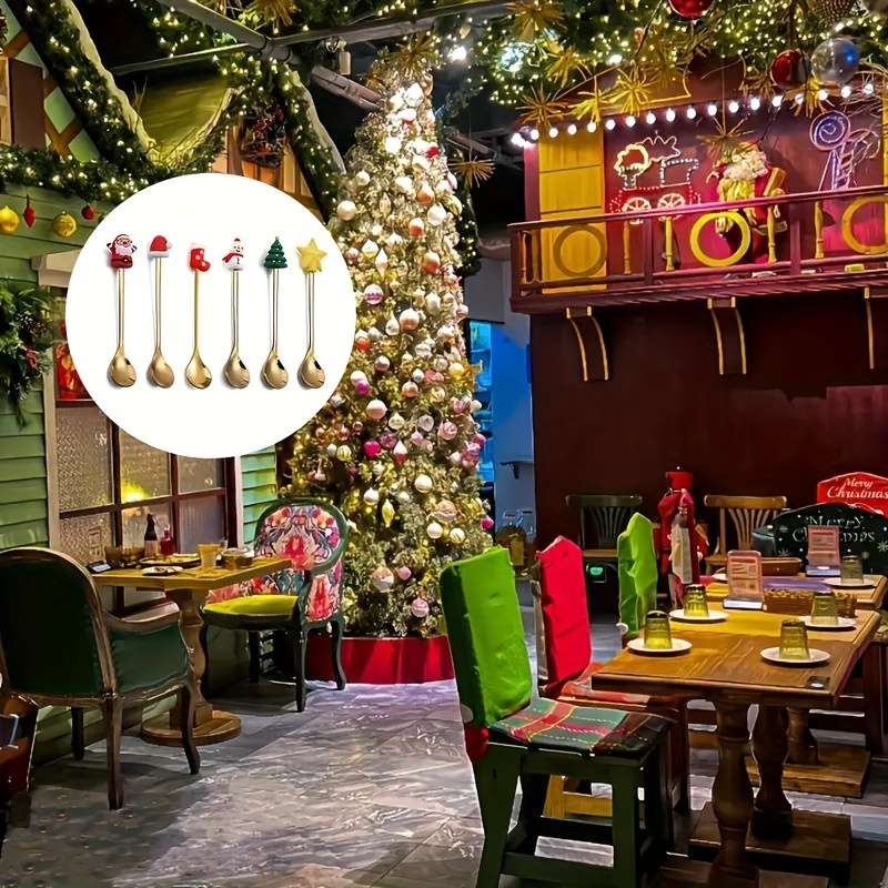 4pcs Christmas Coffee Spoon Set Stainless Steel Santa Reindeer Designs for Holiday Dining