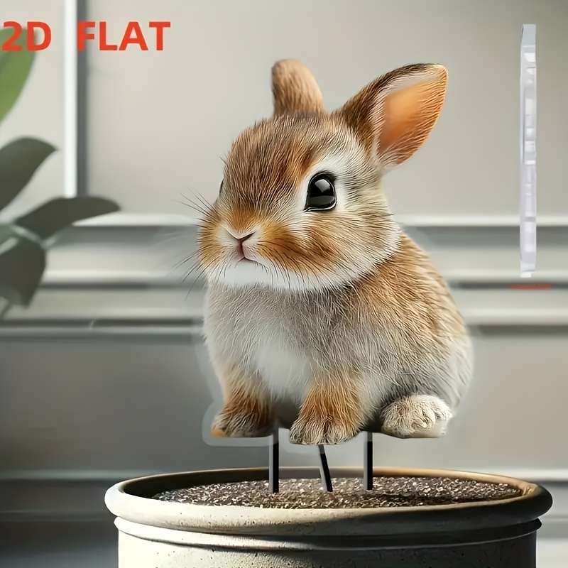 1pc 2D Flat  not 3D  Enchanting Rabbit Garden Stake Durable Acrylic Outdoor Decoration Weat