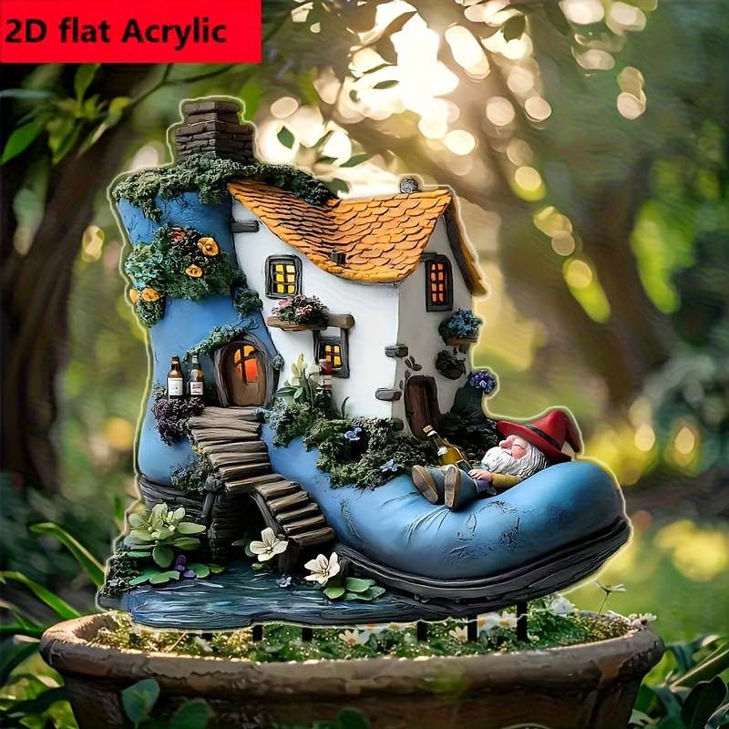 1pc 2D Flat One Piece of  Bohemian Dwarf House Acrylic Garden Plate Charming Outdoor Decoration fo