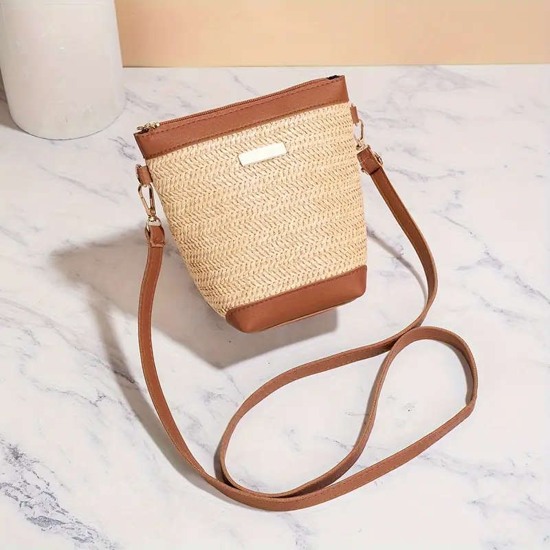 1pc Woven Crossbody Bag for Women Faux Leather Geometric Quilted Pattern Polyester Lined