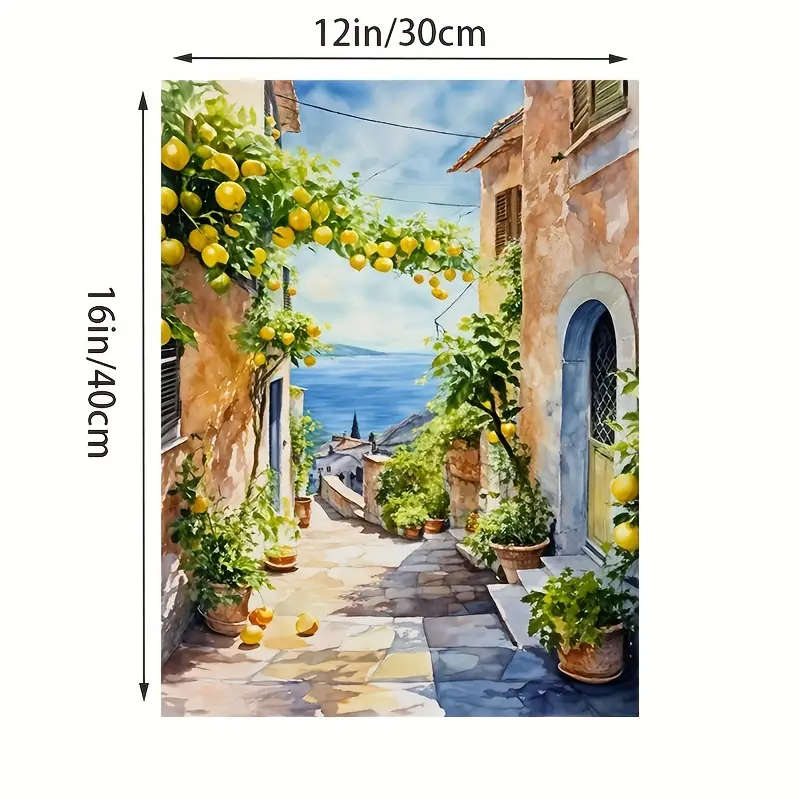 1pc Amalfi Coast Lemon Tree Canvas Art Print Frameless Mediterranean Watercolor Poster Vibrant Coast