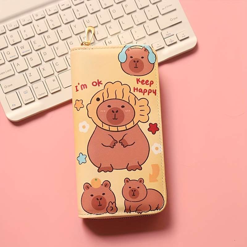 1pc Capybara-Themed Long Wallet for Girls Women Large Capacity Multi-Card Slots Synthetic Fau