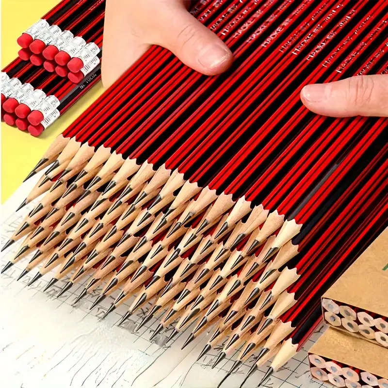 50pcs hb pencils with top erasers premium drawing writing sketch pencils ideal for students office supplies details 2