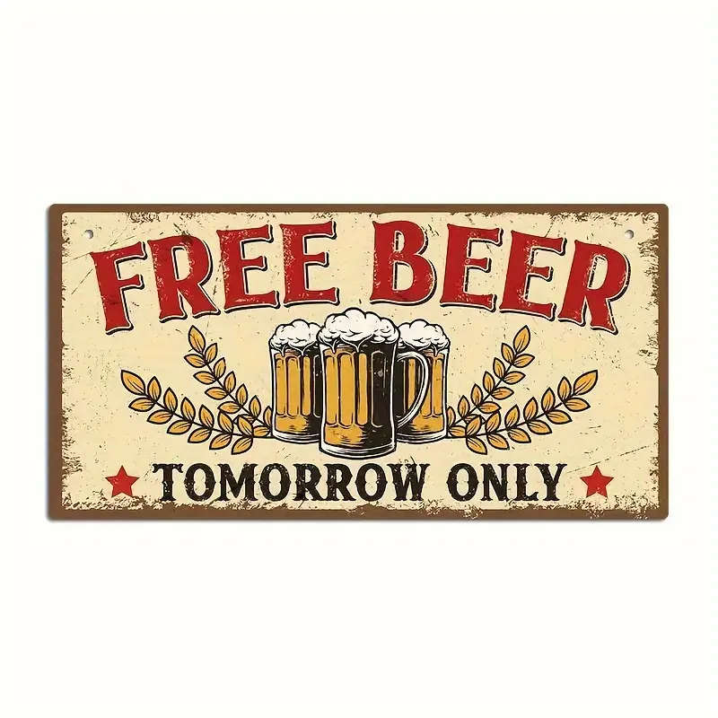 1pc Classic Wooden Plaque Hanging Sign FREE BEER Tomorrow Only Vintage Style Wall Art Decor for Home
