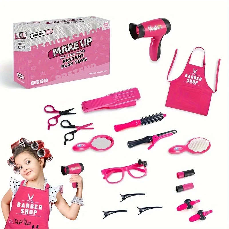 Girls Play Hairdresser Kit Toys with Accessories Apron Mixed Colors No Plating