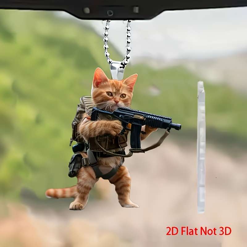 1pc 2D Flat  Acrylic Cool Cat Pendant Tactical Camo Costume Backpack Keychain Decoration Uniq