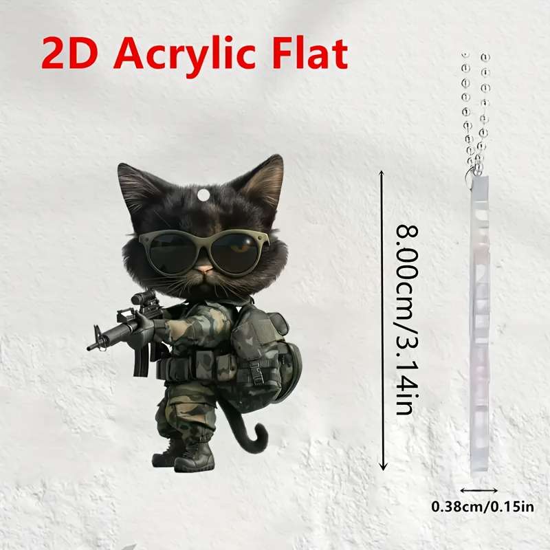 1pc 2D Flat  Acrylic Cool Cat Pendant Tactical Camo Costume Backpack Keychain Decoration Uniq
