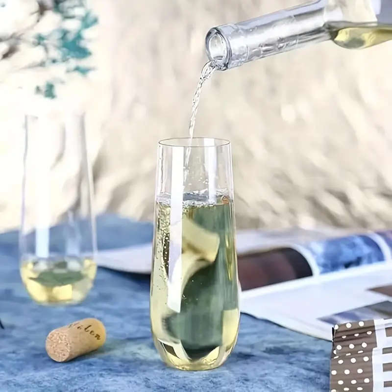 6 Piece Elegant Champagne Flutes - Reusable, Recyclable Plastic, Stemless & Shatterproof Glasses