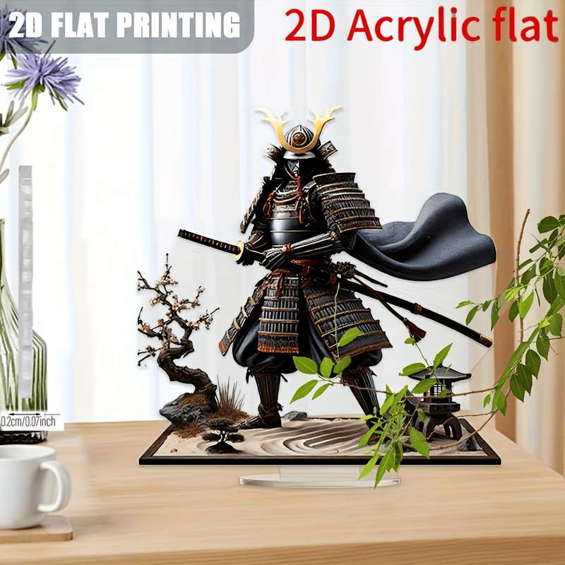 1pc 2D Flat  Printing  Acrylic Flat Samurai Armor Decorative Acrylic Figure with Sword and Zen