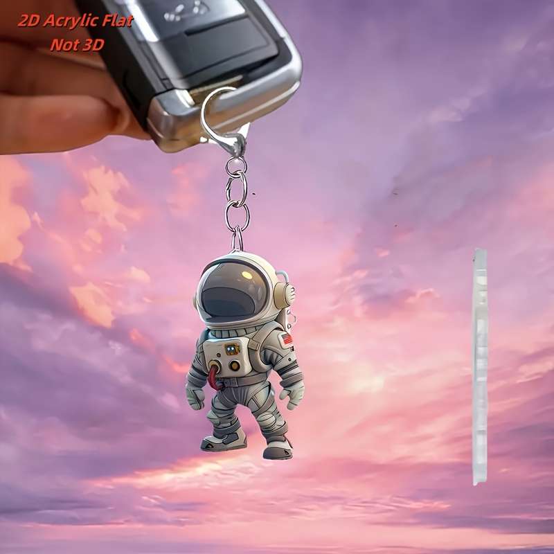 1pc 2D Flat  Astronaut Keychain Acrylic Space-Themed Charm with Metal Ring for Keys Bags Backpa