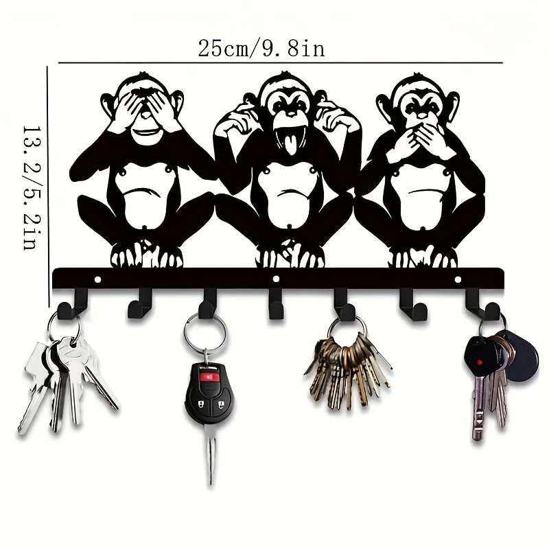 Charming Three Monkeys Metal Wall Art with Key HookEasy to Install Suitable for Jacket
