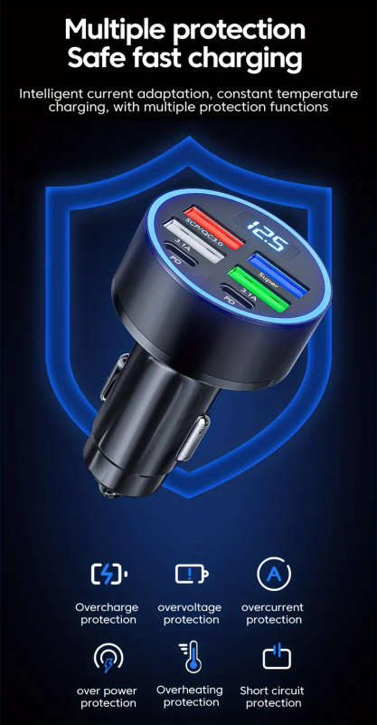 6 In 1 Car Charger With Display