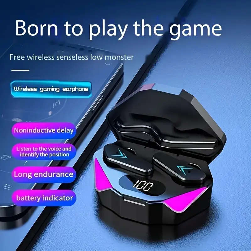 LED Display Wireless Earbuds 5.3, Wireless Gaming Headset with Mic, Semi-Open-Back Earphones