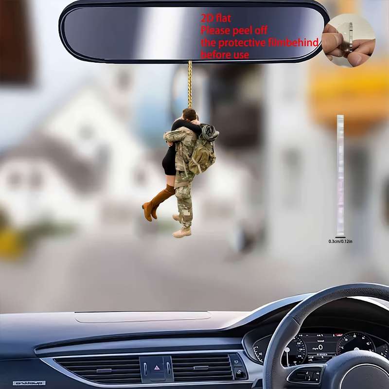 1pc 2D Flat   Acrylic Military Couple Car Mirror Hanging Ornament Romantic Soldier civil