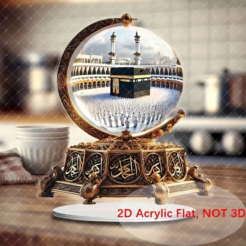 1pc 2D Flat   Golden Circular Acrylic Desktop Ornament Waterproof Scratch-Resistant Traditi