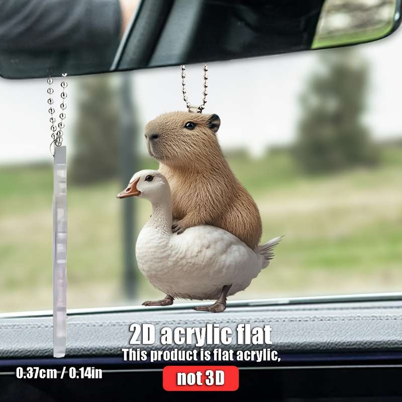 1pc 2D Flat   Capybara Riding Goose Acrylic Hanging Ornament  Design for Car Rearview