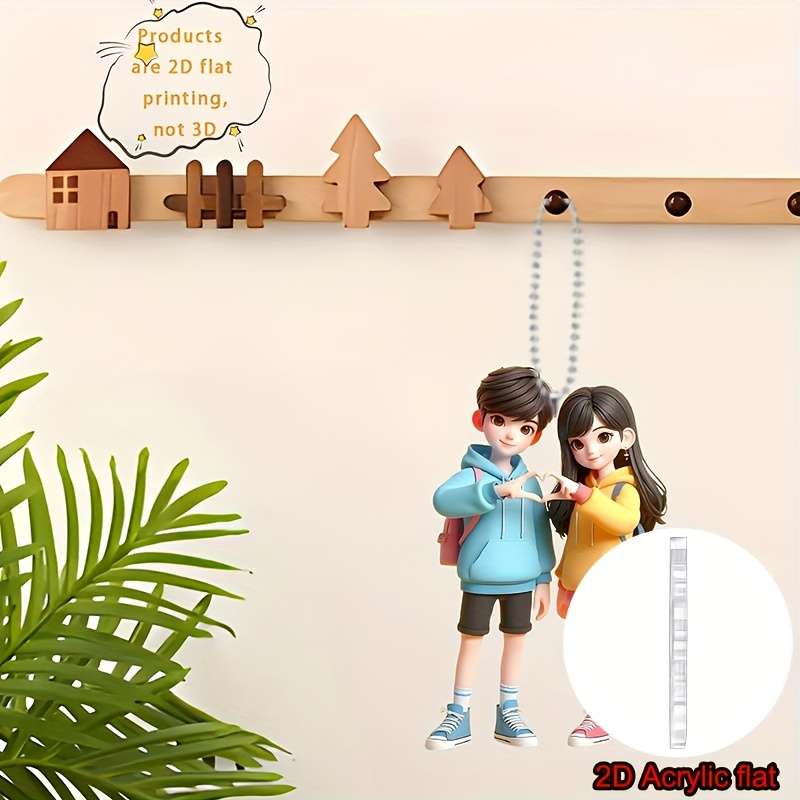 1pc 2D Flat Car Hanging Ornaments Flat  Heartfelt Couple Acrylic Keychain  Hanging Orn
